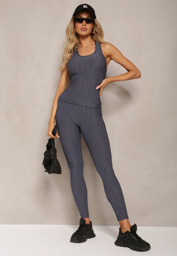 Renee - Ciemnoszary Tank Top z Tłoczonym Wzorem Aeronna. Okazja: na co dzień. Kolor: szary. Materiał: jeans. Styl: klasyczny, casual