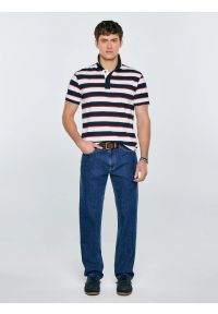 Big-Star - Koszulka męska polo w paski granatowo-biała Seulis 100. Okazja: na co dzień. Typ kołnierza: polo. Kolor: biały. Materiał: dzianina, żakard. Wzór: paski. Styl: casual, elegancki, sportowy, klasyczny #1