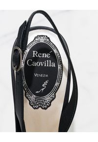 RENE CAOVILLA - Czarne sandały na szpilce Guendy. Zapięcie: pasek. Kolor: czarny. Materiał: zamsz. Wzór: ażurowy. Obcas: na szpilce. Wysokość obcasa: średni #5