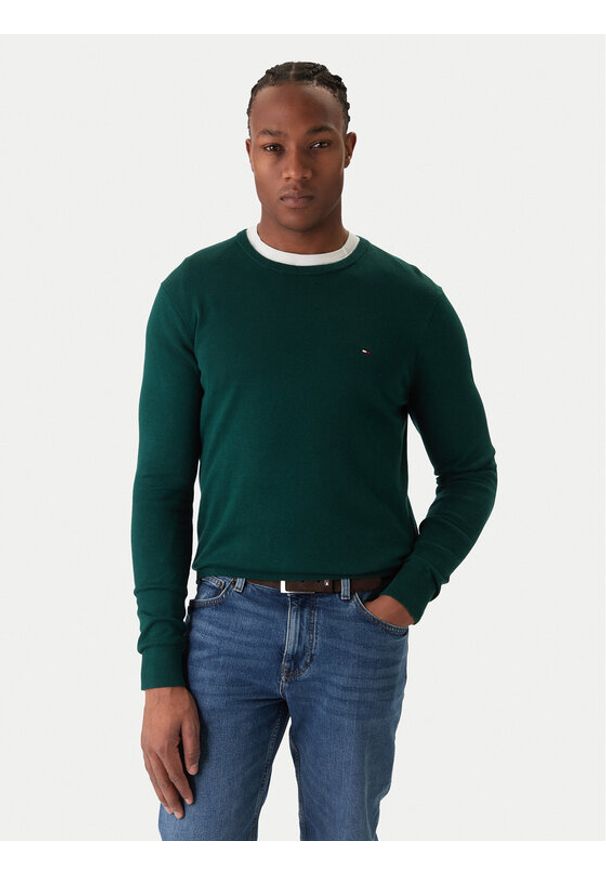 TOMMY HILFIGER - Tommy Hilfiger Sweter Essential Ssnl MW0MW39999 Zielony Regular Fit. Kolor: zielony. Materiał: bawełna