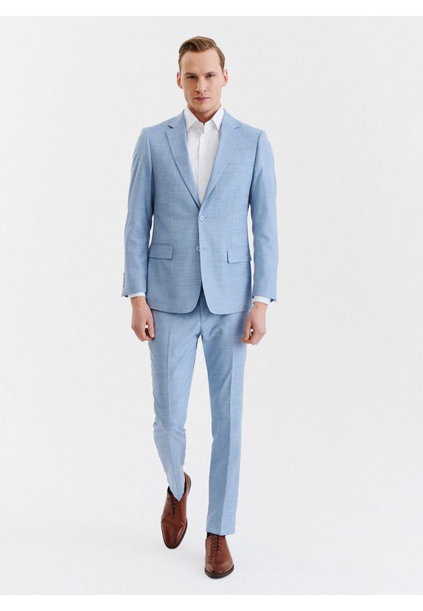 Pako Lorente - PAKO LORENTE – Niebieskie męskie spodnie garniturowe. Kolor: niebieski. Materiał: poliester, elastan, wiskoza