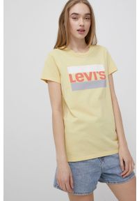 Levi's® - Levi's t-shirt bawełniany kolor żółty. Okazja: na spotkanie biznesowe. Kolor: żółty. Materiał: bawełna. Wzór: nadruk. Styl: biznesowy #4