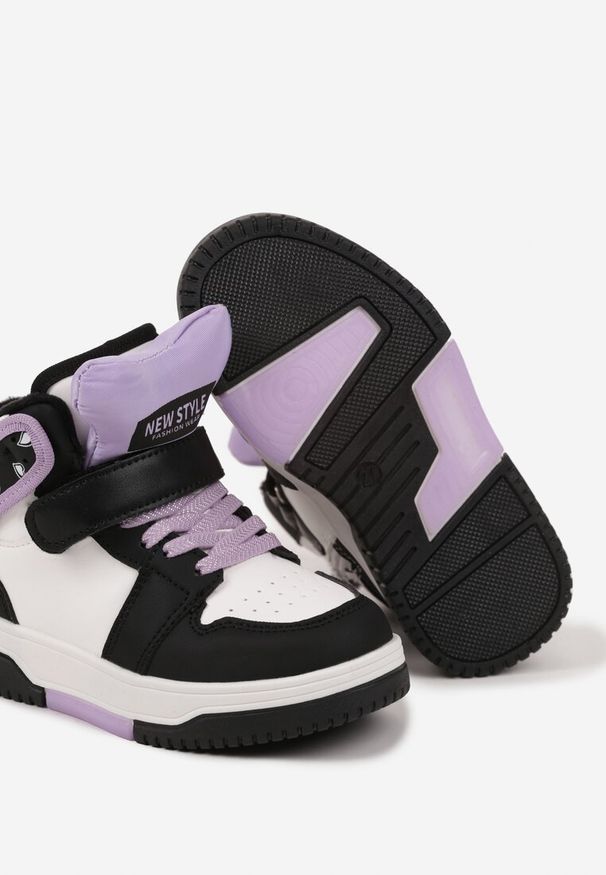 Born2be - Czarno-Fioletowe Skórzane Botki Sneakersy z Ociepleniem Noninor. Okazja: na imprezę, na co dzień, na uczelnię. Zapięcie: rzepy. Kolor: czarny. Materiał: skóra. Sezon: zima, jesień. Styl: klasyczny, casual, elegancki