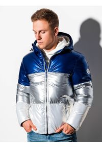 Ombre Clothing - Kurtka męska zimowa pikowana C459 - niebieska - XL. Kolor: niebieski. Materiał: poliester, nylon. Sezon: zima #8