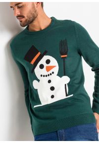 Sweter z bożonarodzeniowym motywem bonprix głęboki zielony. Kolor: zielony. Materiał: materiał, akryl #5