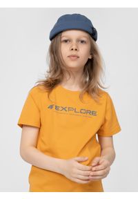 4f - T-shirt z nadrukiem chłopięcy. Kolor: pomarańczowy. Materiał: bawełna. Wzór: nadruk #1