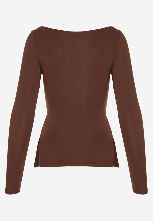 Renee - Brązowa Marszczona Bluzka z Wiskozą Fizzasa. Okazja: na spotkanie biznesowe. Kolor: brązowy. Materiał: wiskoza. Styl: elegancki, biznesowy