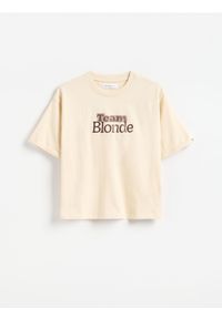 Reserved - T-shirt z nadrukiem - kremowy. Kolor: kremowy. Materiał: bawełna. Wzór: nadruk #1