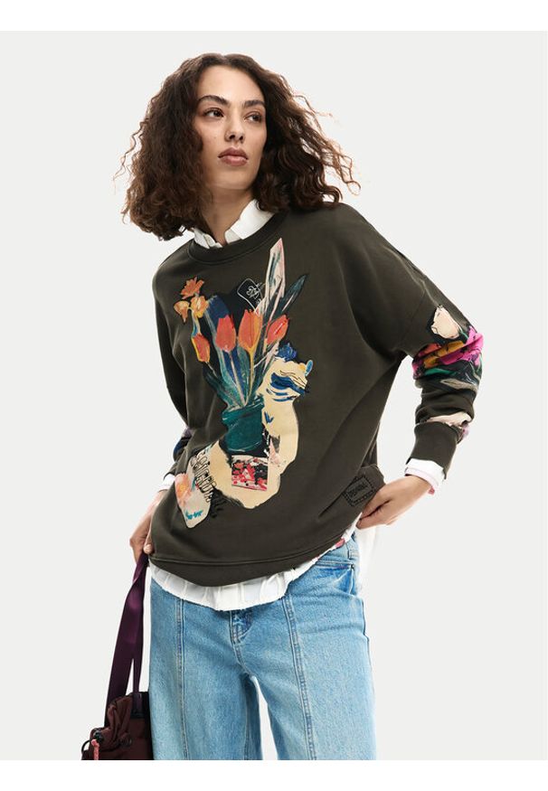 Desigual Bluza Evelyn 26SWSK16 Szary Regular Fit. Kolor: szary. Materiał: bawełna