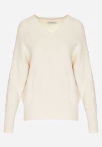 Born2be - Jasnobeżowy Sweter z Domieszką Kaszmiru z Dekoltem w Serek Feralaine. Okazja: na co dzień, na spotkanie biznesowe. Typ kołnierza: dekolt w serek. Kolor: beżowy. Materiał: kaszmir. Styl: biznesowy, klasyczny, casual, elegancki #3