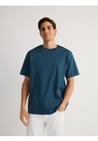 Reserved - T-shirt regular z merceryzowanej bawełny - granatowy. Kolor: niebieski. Materiał: bawełna #1