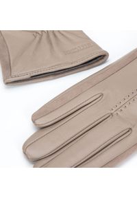 Wittchen - Damskie rękawiczki skórzane z zamszowymi wstawkami beżowe. Kolor: beżowy. Materiał: skóra. Styl: klasyczny #5