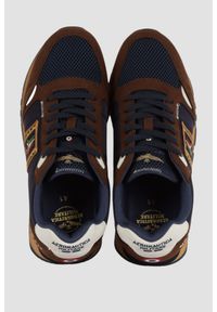 Aeronautica Militare - AERONAUTICA MILITARE Brązowe męskie sneakersy z naszywką Frecce Tricolori, Rozmiar 45. Kolor: brązowy. Materiał: zamsz, tkanina. Wzór: aplikacja #4