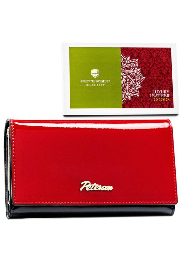 Portfel damski Peterson PTN 1N-466 czerwony. Kolor: czerwony. Materiał: skóra. Wzór: aplikacja
