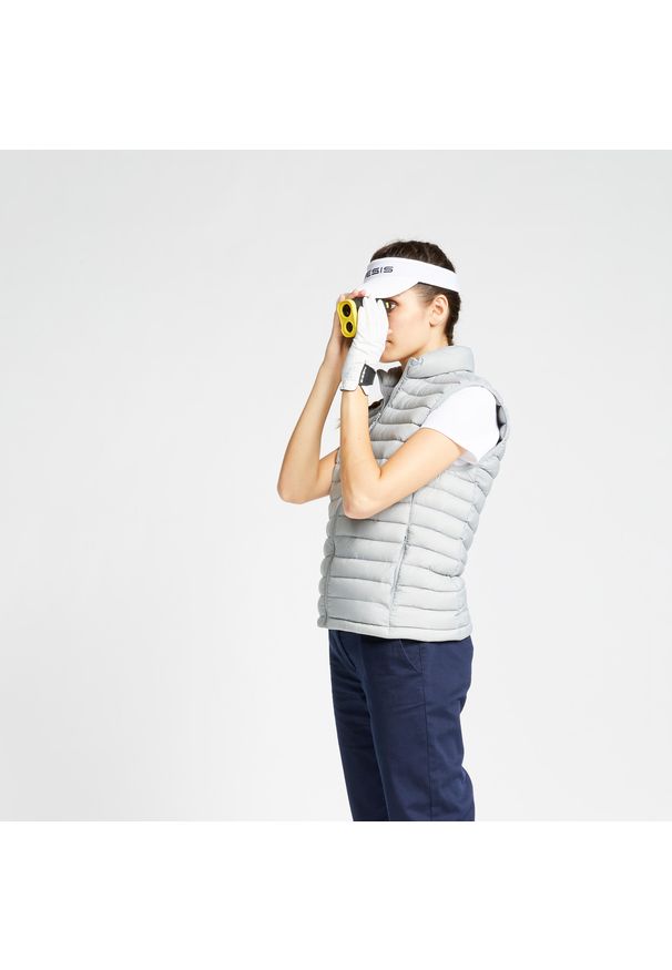 INESIS - Kamizelka do golfa damska Inesis MW500 puchowa. Typ kołnierza: golf. Kolor: szary. Materiał: puch. Długość rękawa: bez rękawów. Sport: golf
