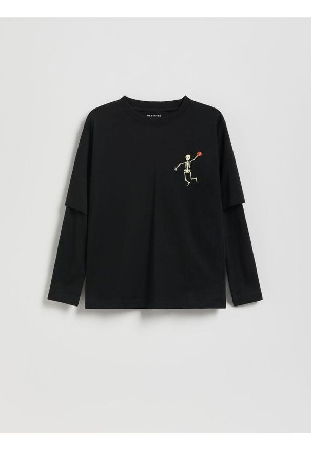 Reserved - Longsleeve z nadrukiem świecącym w ciemności - czarny. Kolor: czarny. Materiał: bawełna, dzianina. Długość rękawa: długi rękaw. Wzór: nadruk