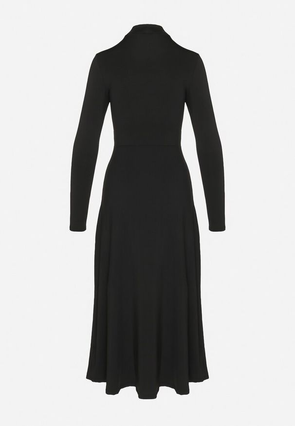 Born2be - Czarna Sukienka z Półgolfem Taliowana z Rozcięciem na Boku Sailea. Okazja: na co dzień. Kolor: czarny. Długość rękawa: długi rękaw. Styl: casual, elegancki, klasyczny