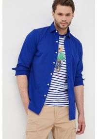 Polo Ralph Lauren koszula bawełniana męska slim z kołnierzykiem klasycznym. Typ kołnierza: polo, kołnierzyk klasyczny. Kolor: niebieski. Materiał: bawełna. Wzór: aplikacja. Styl: klasyczny