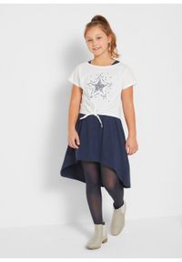 T-shirt dziewczęcy + sukienka (2 części), bawełna organiczna bonprix ciemnoniebiesko-biały. Kolor: niebieski. Materiał: bawełna. Wzór: aplikacja #5