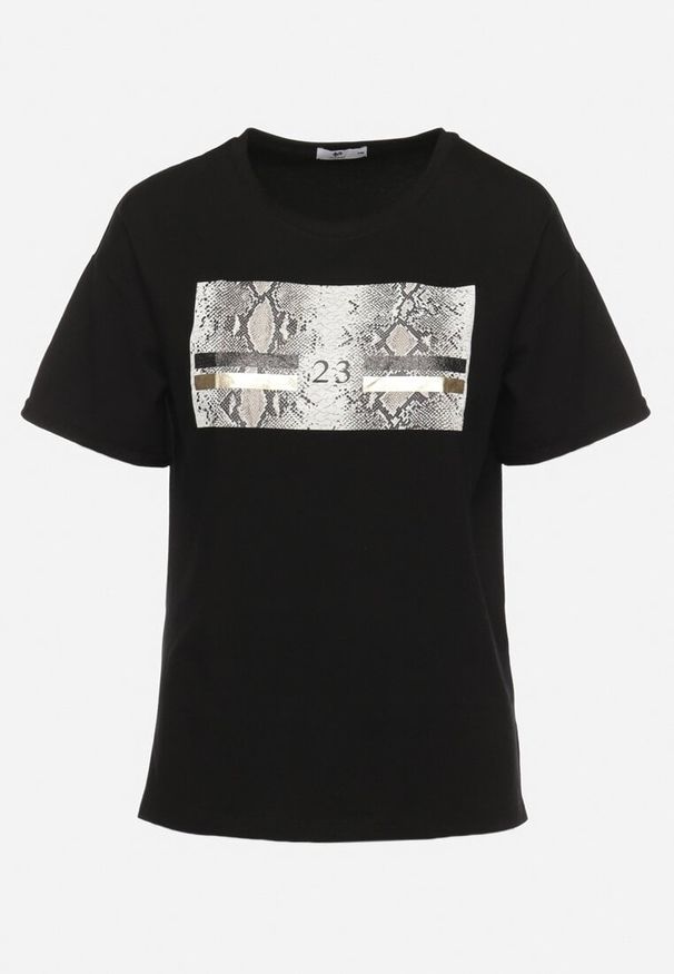 Born2be - Czarny Bawełniany T-shirt z Ozdobnym Nadrukiem Jalliana. Okazja: na co dzień. Kolor: czarny. Materiał: bawełna. Wzór: nadruk. Styl: casual