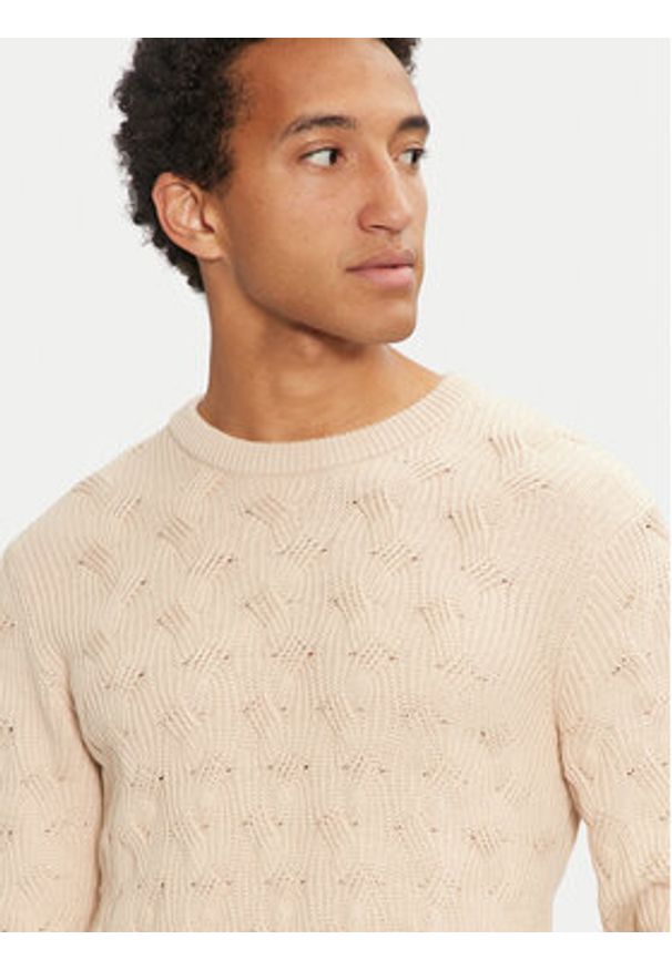 Selected Homme Sweter 16094503 Beżowy Regular Fit. Kolor: beżowy. Materiał: bawełna