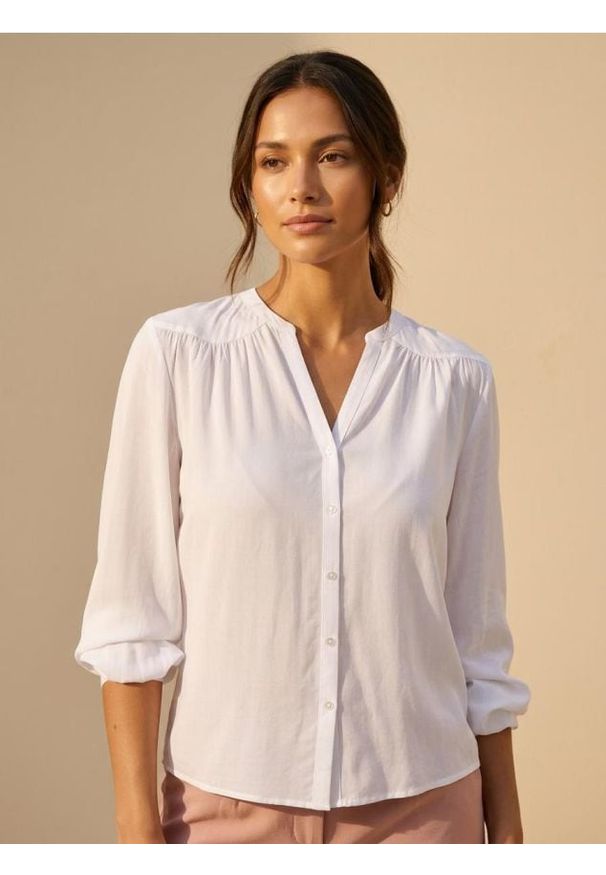 Sinsay - Koszula z marszczeniami - biały. Kolor: biały