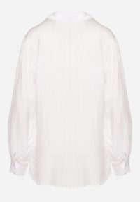 Born2be - Biała Klasyczna Bluzka Koszula z Lnem Kołnierzykiem i Guzikami Ozdobiona Kieszeniami Evnelia. Kolor: biały. Materiał: len. Wzór: aplikacja. Styl: klasyczny #4