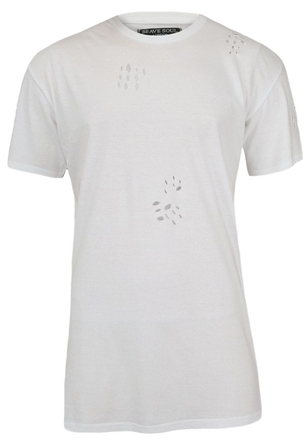 Biały, Przedłużony T-Shirt (Koszulka) z Dziurami 100% BAWEŁNA - Brave Soul, Męski. Kolor: biały. Materiał: bawełna
