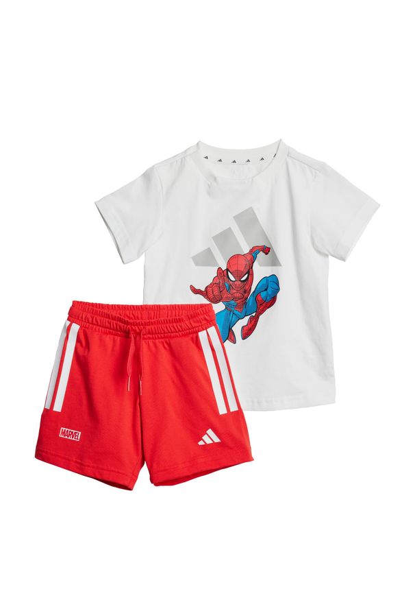 Adidas - Zestaw adidas x Marvel Spider-Man Tee Kids. Kolor: biały, wielokolorowy, szary. Wzór: motyw z bajki