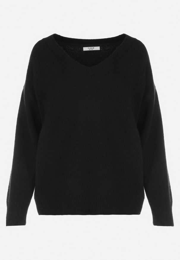 Born2be - Czarny Sweter z Wiskozy Oversize Yorate. Okazja: na co dzień. Typ kołnierza: dekolt w serek. Kolor: czarny. Materiał: wiskoza. Długość rękawa: długi rękaw. Długość: długie. Styl: casual, elegancki, wizytowy