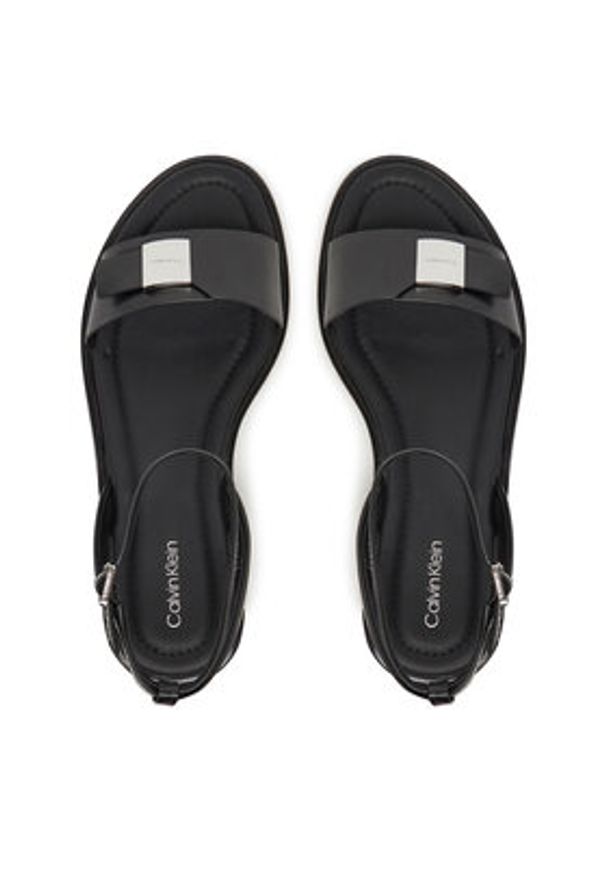 Calvin Klein Sandały Flat Sandal W/Ck Hw - Lth HW0HW02367 Czarny. Kolor: czarny. Materiał: skóra