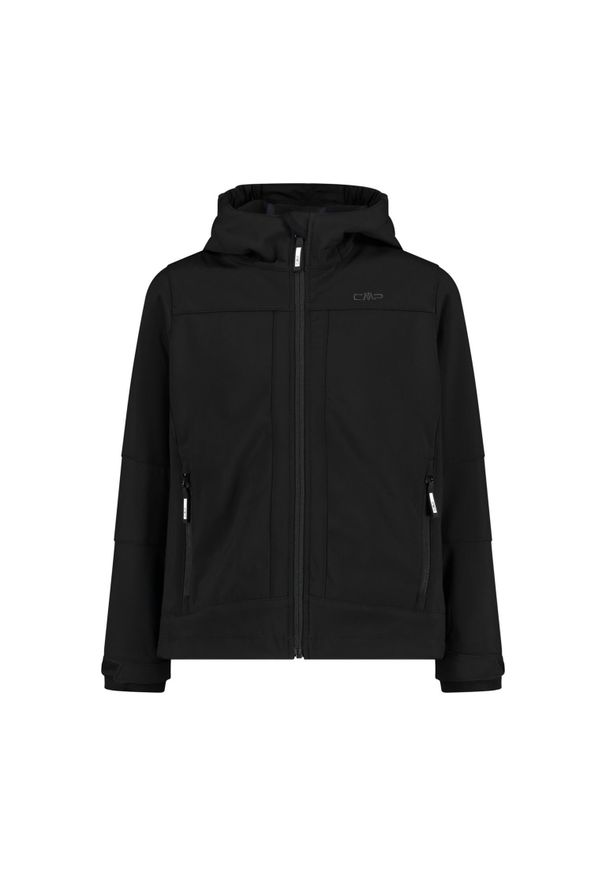 Kurtka dziecięca turystyczna CMP 3A00094. Typ kołnierza: kaptur. Kolor: czarny. Materiał: softshell. Styl: sportowy