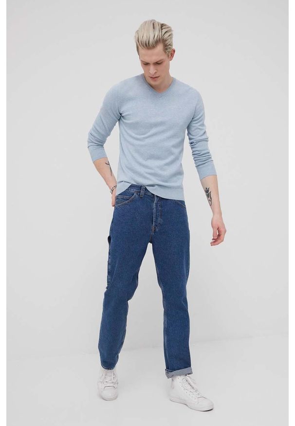 Tom Tailor sweter bawełniany męski. Okazja: na co dzień. Kolor: niebieski. Materiał: bawełna. Długość rękawa: długi rękaw. Długość: długie. Styl: casual