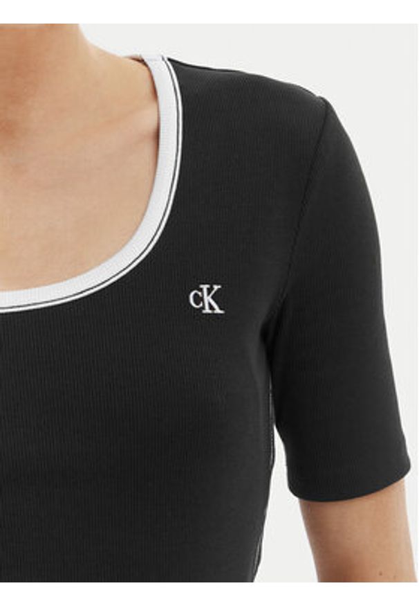 Calvin Klein Jeans Sukienka codzienna LV047F224G Czarny Slim Fit. Okazja: na co dzień. Kolor: czarny. Materiał: bawełna. Typ sukienki: proste. Styl: casual