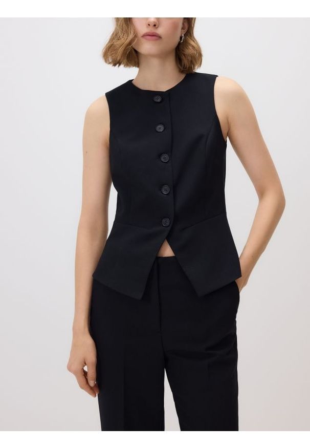 Reserved - Kamizelka z dodatkiem wiskozy - czarny. Kolor: czarny. Materiał: wiskoza