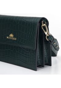 Wittchen - Damska listonoszka ze skóry o fakturze croco. Kolor: zielony. Wzór: haft. Dodatki: z haftem. Materiał: skórzane. Styl: elegancki #3