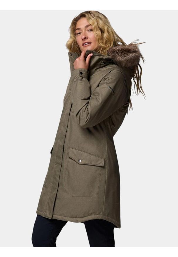 columbia - Płaszcz Zimowy Damski Columbia Suttle Mountain. Kolor: zielony. Materiał: puch. Sezon: zima. Sport: turystyka piesza