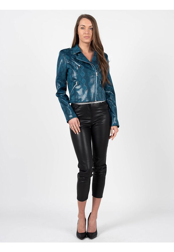 Patrizia Pepe Kurtka | 8L0350 A6E4 | Kobieta | Niebieski. Okazja: na co dzień. Kolor: niebieski. Materiał: poliester, elastan. Długość: długie. Wzór: aplikacja, motyw zwierzęcy. Styl: casual