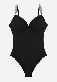 Born2be - Czarny Strój Kąpielowy Ozdobiony Kamieniami Medorise. Kolekcja: plus size. Kolor: czarny. Wzór: aplikacja #4