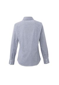 PREMIER - Damska Bawełniana Koszula Z Długim Rękawem W Kratkę Micro Gingham. Okazja: na co dzień. Kolor: niebieski, wielokolorowy, biały. Materiał: bawełna. Długość rękawa: długi rękaw. Długość: długie. Wzór: kratka. Styl: casual