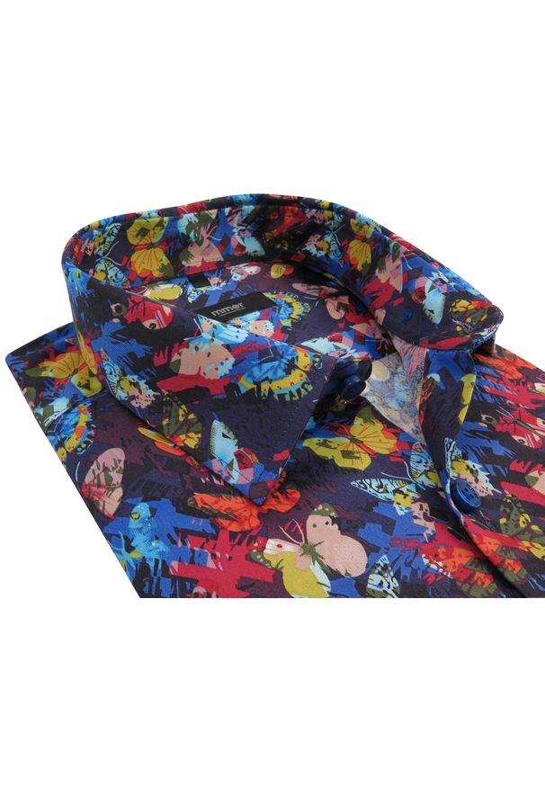 Mmer / Villaro - Koszule męskie - Kolorowa koszula w motyle C135. Materiał: bawełna, elastan, tkanina. Długość: długie. Wzór: kolorowy. Styl: elegancki