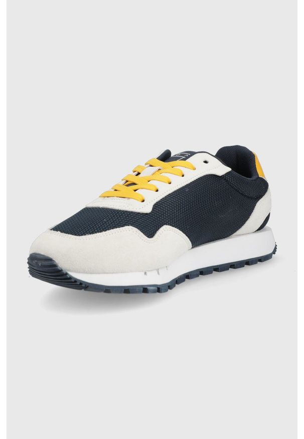 Tommy Jeans sneakersy kolor granatowy. Nosek buta: okrągły. Zapięcie: sznurówki. Kolor: niebieski. Materiał: włókno, materiał, guma