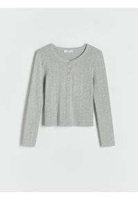 Reserved - Koszulka z guzikami przy dekolcie - jasnoszary. Kolor: szary. Materiał: bawełna #1