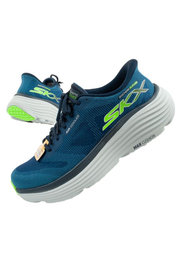 skechers - Buty sportowe do biegania męskie Skechers Max Cushioning SLIP-INS. Okazja: na co dzień. Kolor: niebieski. Model: Skechers Sport