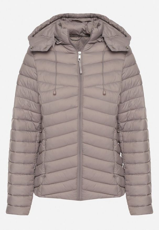 Born2be - Szara Pikowana Kurtka Przejściowa z Kapturem Suritta. Okazja: na co dzień. Typ kołnierza: kaptur. Kolor: szary. Materiał: jeans. Styl: klasyczny, casual, sportowy