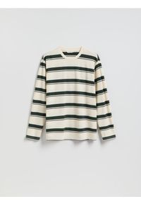 Reserved - Longsleeve regular w paski - morski. Kolor: morski. Materiał: dzianina, bawełna. Długość rękawa: długi rękaw. Wzór: paski #1