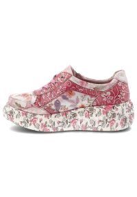 Sneakersy damskie Laura Vita, ze skóry naturalnej na solidnej podeszwie z klasycznym sznurowaniem, różowe, 51 SL26803B-51B. Okazja: na co dzień. Zapięcie: sznurówki. Kolor: różowy. Materiał: skóra. Wzór: nadruk, kwiaty. Styl: klasyczny #2