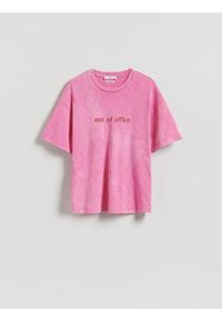 Reserved - Bawełniany t-shirt - różowy. Kolor: różowy. Materiał: bawełna
