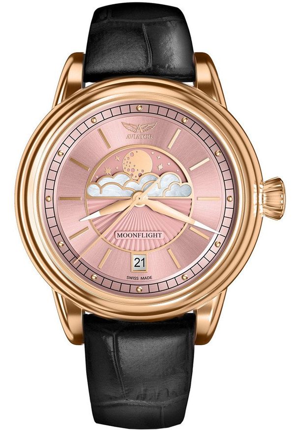 AVIATOR - Zegarek damski Aviator V.1.33.2.258.4.BM czarny. Kolor: czarny