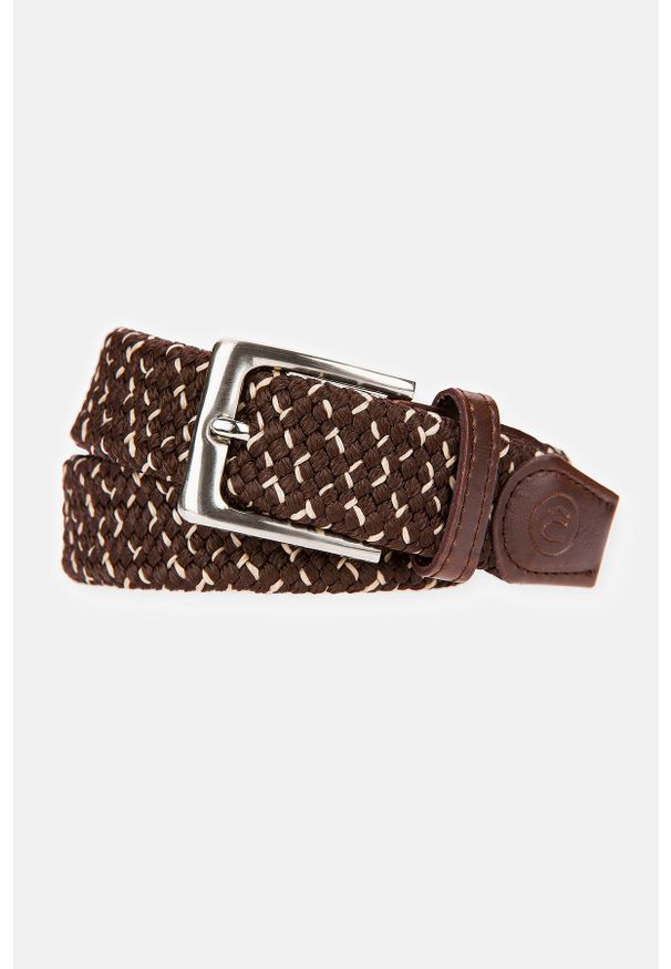 Lancerto - Pasek Pleciony Braid Brązowo-Beżowy. Kolor: brązowy, wielokolorowy, beżowy. Materiał: elastan, skóra, poliester, jeans. Styl: klasyczny